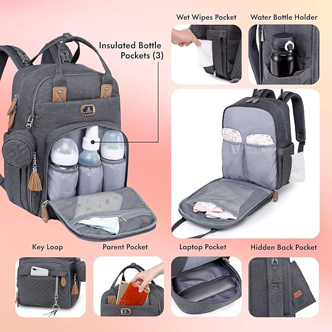 Organized diaper bag recommended in the Holiday Baby Gift Guide 2025