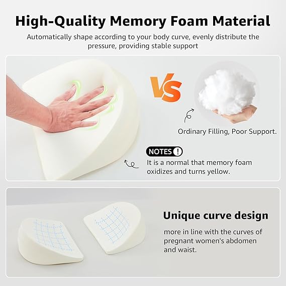 Supportive memory foam pillow for added comfort when you travel while pregnant, with ergonomic curve design.